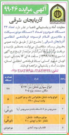 مزایده، مزایده تعداد 31 دستگاه خودرو ، تعداد 2 دستگاه موتورسیکلت 