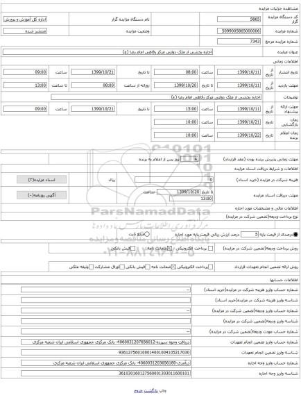 اجاره بخشی از ملک دولتی مرکز رفاهی امام رضا (ع)