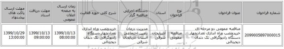 مناقصه عمومی دو مرحله ای خریدونصب وراه اندازی تعدادچهار دستگاه رادیوگرافی تک دندان دیجیتالی