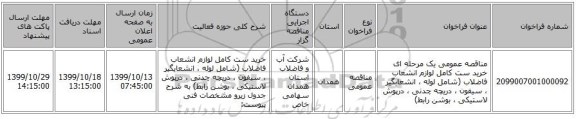 مناقصه عمومی یک مرحله ای خرید ست کامل لوازم انشعاب فاضلاب (شامل لوله ، انشعابگیر ، سیفون ، دریچه چدنی ، درپوش لاستیکی ، بوشن رابط)  