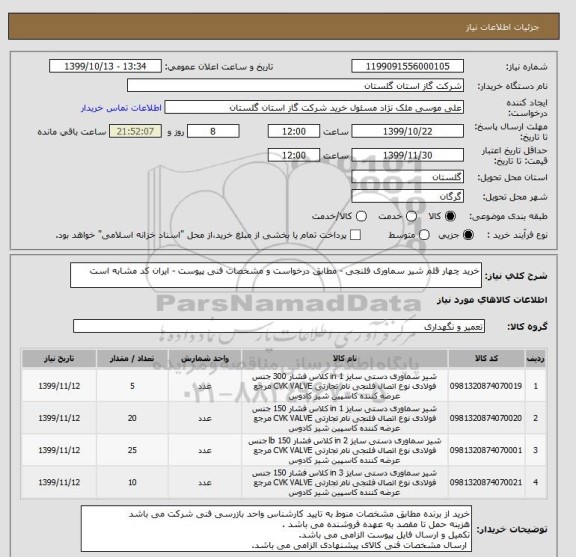 استعلام خرید چهار قلم شیر سماوری فلنجی - مطابق درخواست و مشخصات فنی پیوست - ایران کد مشابه است