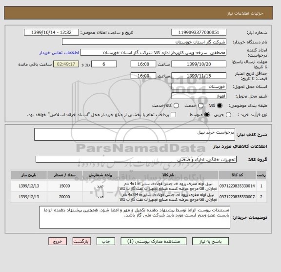 استعلام درخواست خرید نیپل