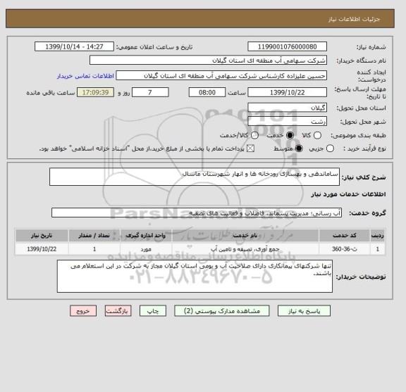 استعلام ساماندهی و بهسازی رودخانه ها و انهار شهرستان ماسال