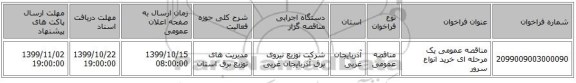 مناقصه عمومی یک مرحله ای خرید انواع سرور 