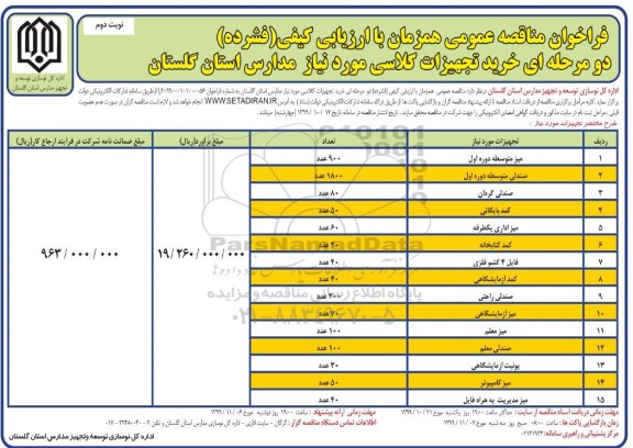 فراخوان مناقصه عمومی , مناقصه خرید تجهیزات کلاسی  - نوبت دوم