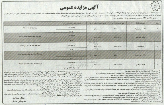 مزایده, مزایده واگذاری پنج باب از جایگاههای CNG