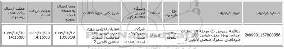 مناقصه عمومی یک مرحله ای عملیات اجرایی  پروژه مخزن هوایی 100 مترمکعبی شهرک صنعتی لالجین 2