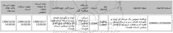 مناقصه عمومی یک مرحله ای ایجاد و نگهداری فضای سبز و شبکه آبیاری قطره ای و نظافت شهرکها و نواحی صنعتی استان همدان