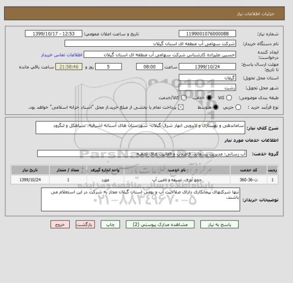 استعلام ساماندهی و بهسازی و لایروبی انهار شرق گیلان- شهرستان های آستانه اشرفیه، سیاهکل و لنگرود