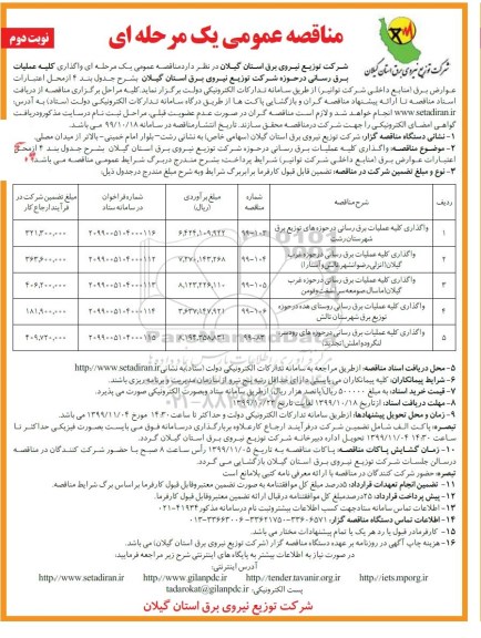 مناقصه ، مناقصه واگذاری کلیه عملیات برق رسانی- نوبت دوم 