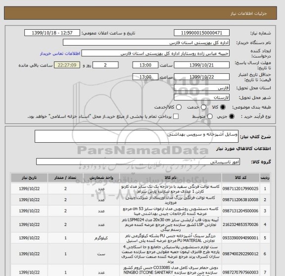 استعلام وسایل آشپزخانه و سرویس بهداشتی