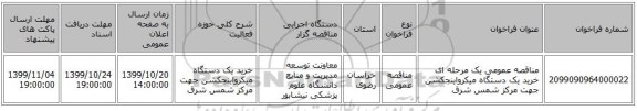 مناقصه عمومی یک مرحله ای خرید یک دستگاه میکرواینجکشن جهت مرکز شمس شرق