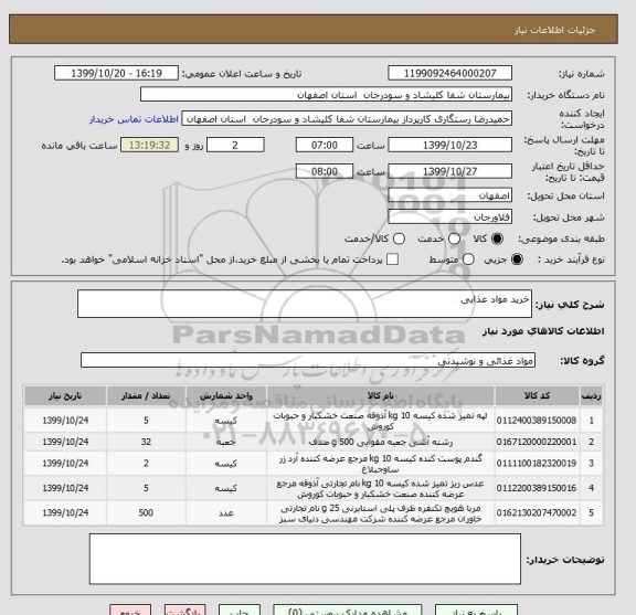 استعلام خرید مواد عذایی