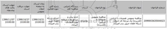 مناقصه عمومی همزمان با ارزیابی (فشرده) یک مرحله ای اجرای شبکه اطفاء حریق بندر امیرآباد