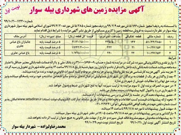 مزایده،مزایده فروش سه قطعه زمین  با کاربری مسکونی نوبت اول 