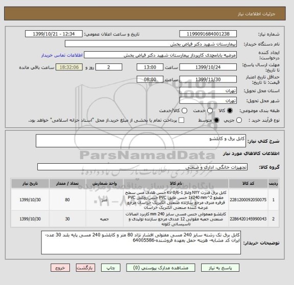 استعلام کابل برق و کابلشو