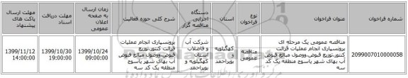 مناقصه عمومی یک مرحله ای برونسپاری انجام عملیات قرائت کنتور،توزیع قبوض،ووصول مبالغ قبوض آب بهای شهر یاسوج منطقه یک کد سه