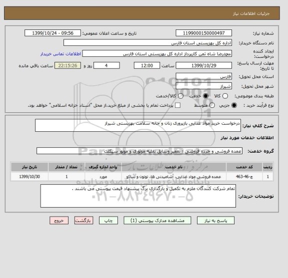 استعلام درخواست خرید مواد غذایی بازپروری زنان و خانه سلامت بهزیستی شیراز