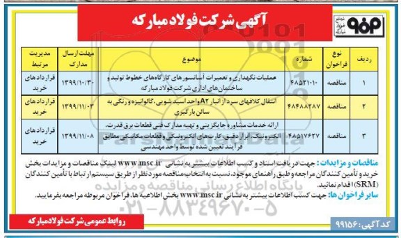 مناقصه عملیات نگهداری و تعمیرات آسانسورهای کارگاههای ....