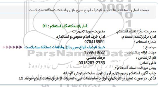 استعلام ،استعلام خرید 4 ردیف انواع سری نازل و قطعات دستگاه سندبلاست 