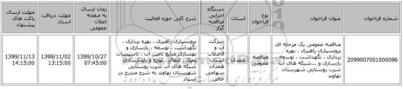 مناقصه عمومی یک مرحله ای برونسپاری راهبری ، بهره برداری ، نگهداشت ، توسعه ، بازسازی و ...شبکه های آب شرب روستایی شهرستان نهاوند