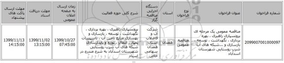 مناقصه عمومی یک مرحله ای برونسپاری راهبری ، بهره برداری ، نگهداشت ، توسعه ، بازسازی و ...شبکه های آب شرب روستایی شهرستان اسدآباد