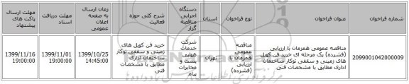 مناقصه عمومی همزمان با ارزیابی (فشرده) یک مرحله ای خرید فن کویل های زمینی و سقفی توکار ساختمان اداری مطابق با مشخصات فنی