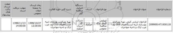 فراخوان ارزیابی کیفی تهیه مصالح و بهسازی ابنیه ایستگاههای CGS زون غرب اراک و ناحیه مهاجران