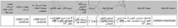 فراخوان ارزیابی کیفی 3 عدد شیر قطع کننده اضطراری کلاس 600 بقطر  