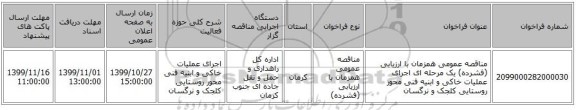 مناقصه عمومی همزمان با ارزیابی (فشرده) یک مرحله ای اجرای عملیات خاکی و ابنیه فنی محور روستایی کلجک و نرگسان