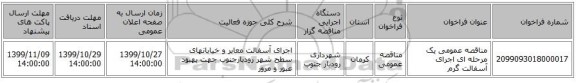 مناقصه عمومی یک مرحله ای اجرای آسفالت گرم