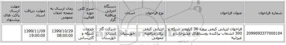 فراخوان ارزیابی کیفی پروژه 36 کیلومتر شبکه و 300 انشعاب پراکنده روستاهای مشرحات و غیزانیه