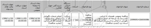 مناقصه عمومی همزمان با ارزیابی (فشرده) یک مرحله ای انجام خدمات نگهبانی از اماکن و تاسیسات شرکت گاز استان یزد (تجدید مناقصه)