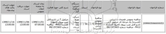 مناقصه عمومی همزمان با ارزیابی (فشرده) یک مرحله ای جرثقیل 7 تن تاشو قابل نصب برروی کامیون کشنده FH12 - مناقصه شماره 99/157/603