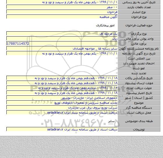 تجدید مناقصه سرویس و تعمیرات تابلوهای توزیع