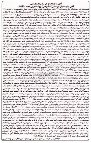 مزایده،مزایده ششدانگ یک دستگاه آپارتمان 60.36 مترمربع 