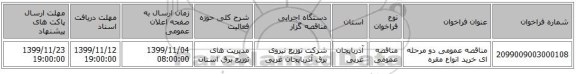 مناقصه عمومی دو مرحله ای خرید انواع مقره 