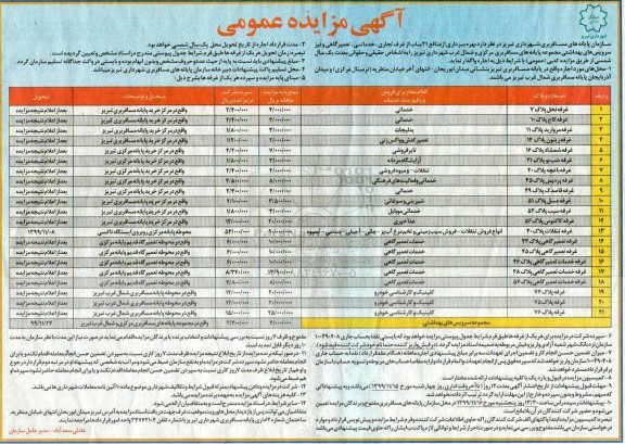 آگهی مزایده عمومی, مزایده د بهره برداری از منافع 21 باب از غرف تجاری ، خدماتی، تعمیرگاهی و سرویس های بهداشتی