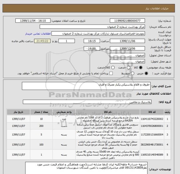 استعلام -ظروف و اقلام پلاستیکی،یکبار مصرف و فلزی