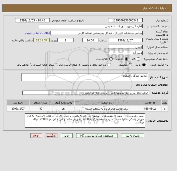 استعلام آموزش زندگی خانوداه