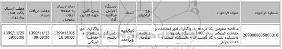 مناقصه عمومی یک مرحله ای واگذاری امور انتظامات و حفاظت فیزیکی سال 1400 دانشگاه یاسوج، دانشکده نفت و گاز گچساران و دانشکده صنعت و معدن چرام 