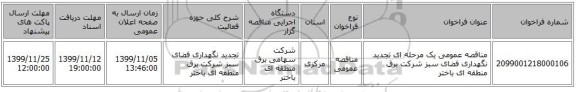 مناقصه عمومی یک مرحله ای تجدید نگهداری فضای سبز شرکت برق منطقه ای باختر 