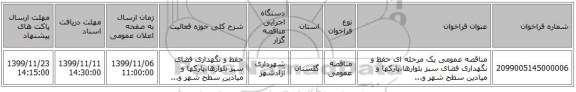 مناقصه عمومی یک مرحله ای حفظ و نگهداری فضای سبز بلوارها،پارکها و میادین سطح شهر و...