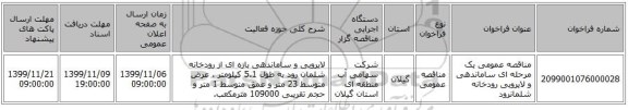 مناقصه عمومی یک مرحله ای ساماندهی و لایروبی رودخانه شلمانرود 