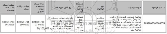 مناقصه عمومی همزمان با ارزیابی (فشرده) یک مرحله ای واگذاری خدمات به مشترکین و متقاضیان برق در حوزه عمل مدیریت توزیع برق شهرستان یزد و زارچ و شاهدیه - مناقصه ش