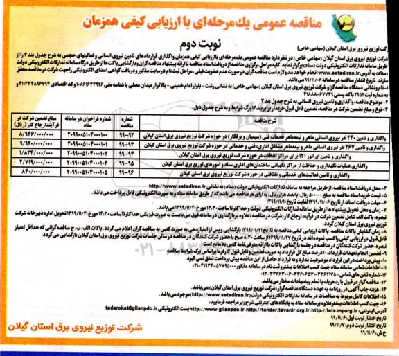 مناقصه ، مناقصه واگذاری قراردادهای تامین نیروی انسانی و فعالیتهای حجمی- نوبت دوم 