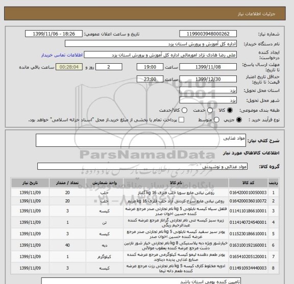 استعلام مواد غذایی