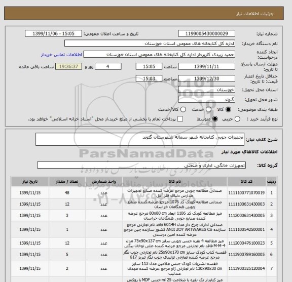 استعلام تجهیزات چوبی کتابخانه شهر سماله شهرستان گتوند