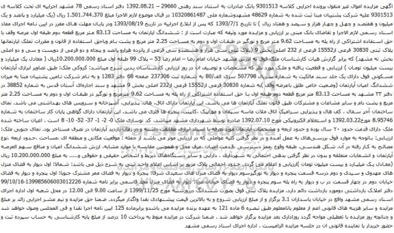 آگهی مزایده ششدانگ اپارتمان به مساحت 83.13 متر مربع 