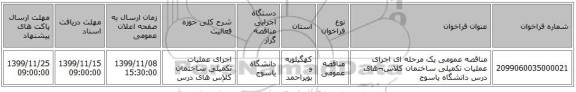 مناقصه عمومی یک مرحله ای اجرای عملیات  تکمیلی ساختمان  کلاس¬های درس دانشگاه یاسوج